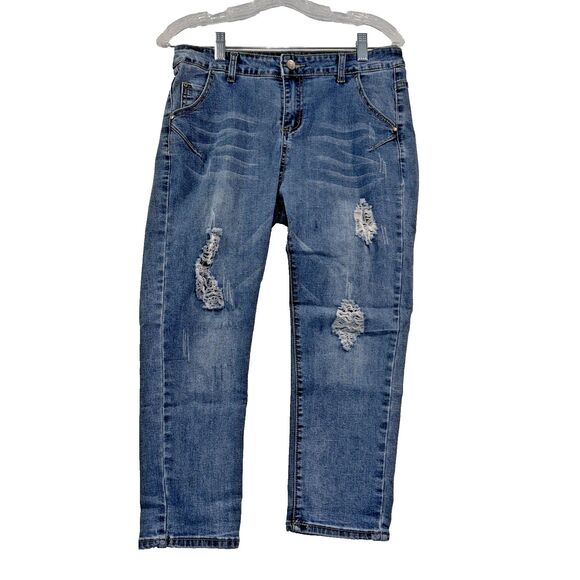 Fubu The Collection Distressed Cropped Jeans Mid Rise Size 30 Waist Y2K - Picture 1 of 11